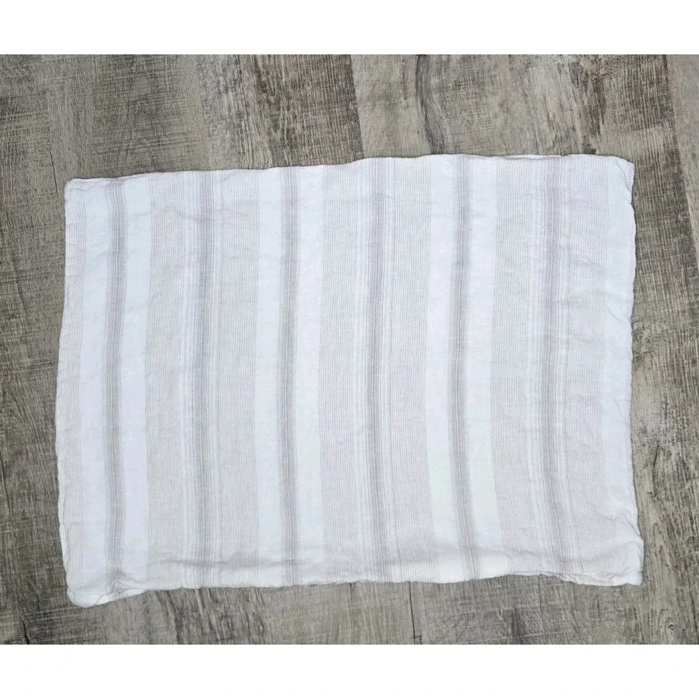 Piu Belle Portugal 100% Linen Standard Sham White Gray Stripe Pillow Cover